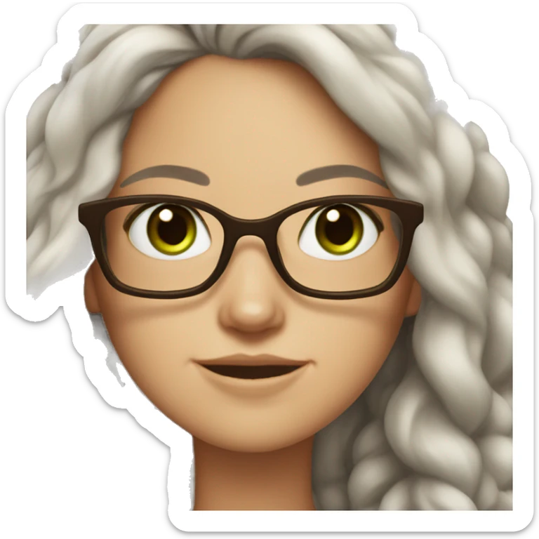 White girl with a dark brown long hair, green-brown eyes, and foxy glasses  sticker