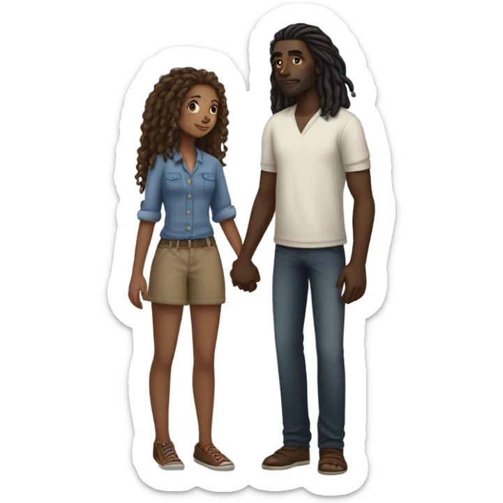 tall Darkskin man with dreads holding hands with a long curly haired brown girl  sticker