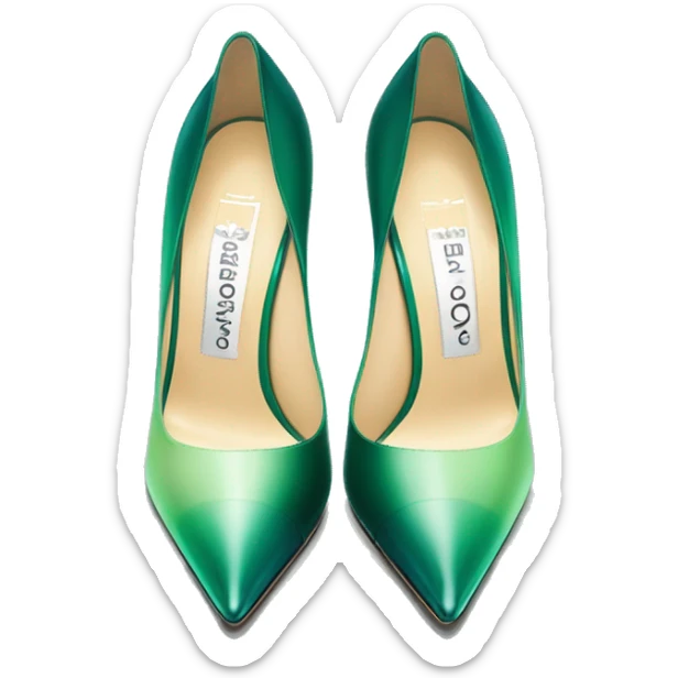Realistic isolated top view of a pair of emerald green to mint green ombre Jimmy Choo peep toe stiletto high heel shoes.  sticker