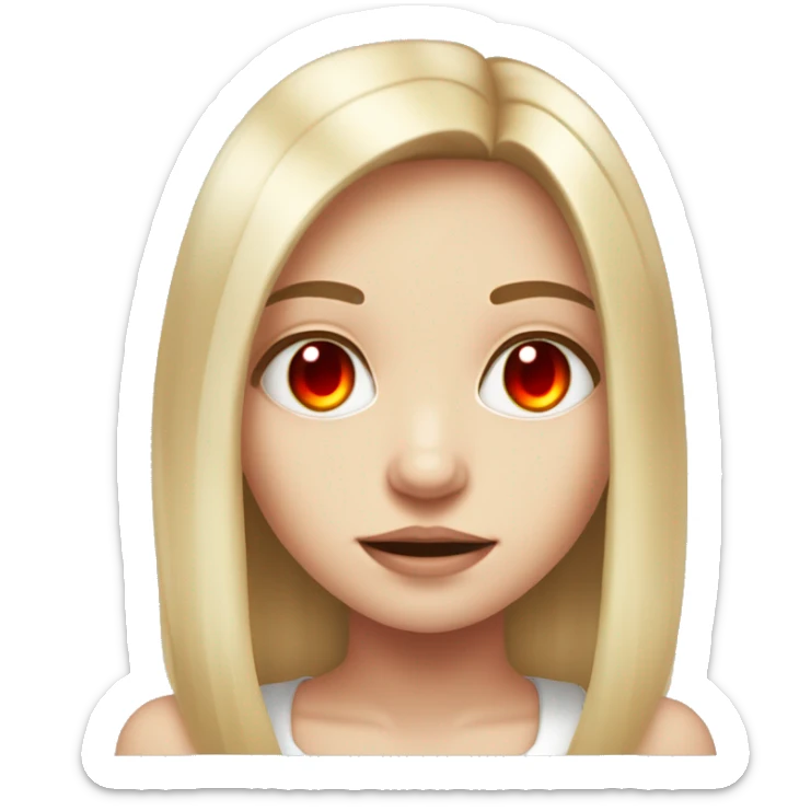 cute girl with red demonic satanic glowing eyes and middle length straight blond hair. white skin and a cute style.  sticker