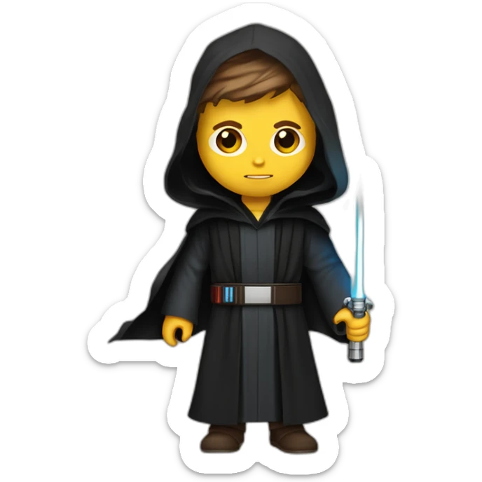 Dark side anakin skywalker (yellow-red eyes) (brown hooded robe) (portrait, front facing) (blue lightsaber) sticker