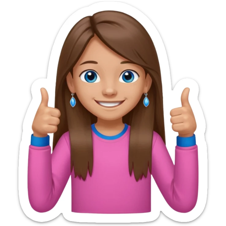 11 year old girl, blue eyes, brown long ish straight hair, smile and two thumbss up with STUD earings and a PINK shirt, and that you can see my whole body, and no teeth in my smile and NOooooooooooo bracelet thingy a little tanish skin but but not pale sticker