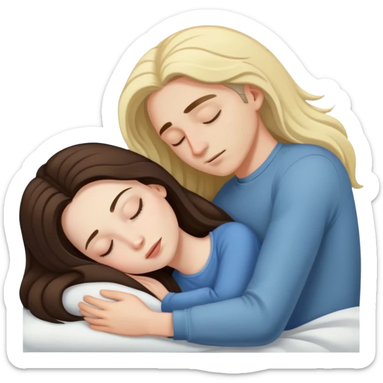 girl with long dark brown hair and pale skin sleeping with a man who is blonde sticker