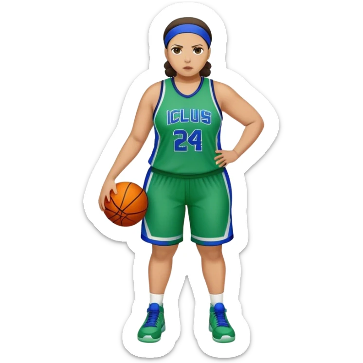 Full Body light skin Latino plus size women basketball player wearing blue and green uniform sticker