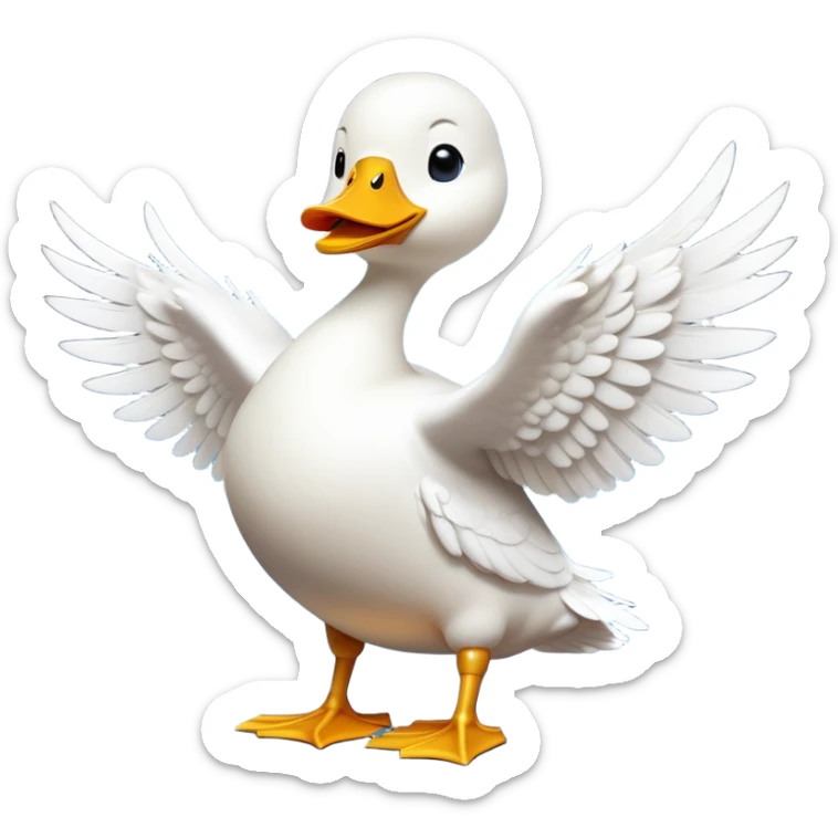 cinematic-[white duck]-realistic-full-body-perched-emoji,-wings-tucked-neatly by its side,-head-tilted-dramatically,-sleek-[white]-feathers,-simplified-yet-realistic-focused-features,-highly-detailed,-glowing-with-an-almost-sarcastic-glow sticker