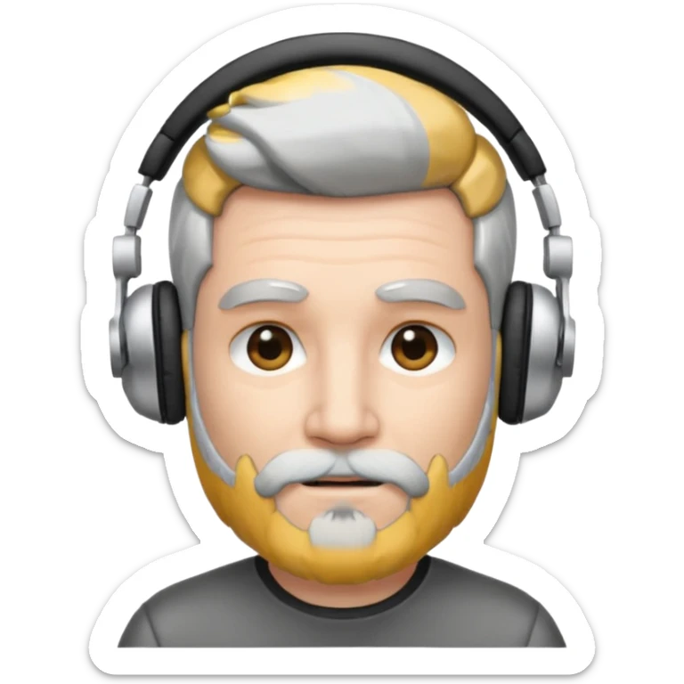 black and silver hair with beard and headphones white skin male sticker