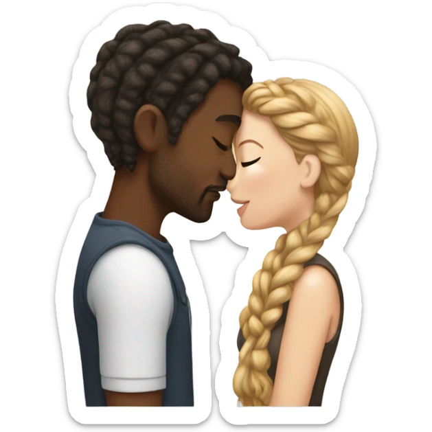 black male braids kissing white female brown hair  sticker