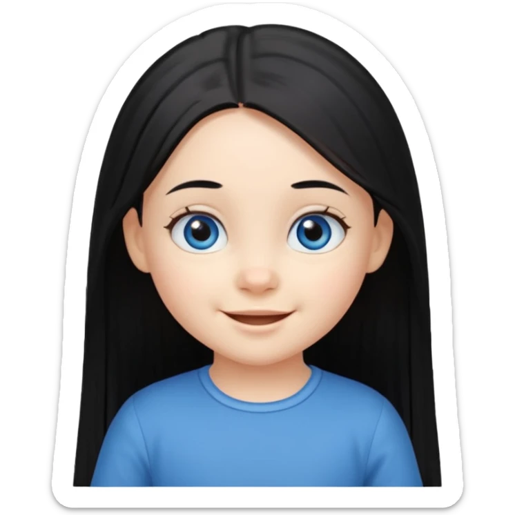 3yr old girl very long straight black hair mid parting blue eyes happy sticker