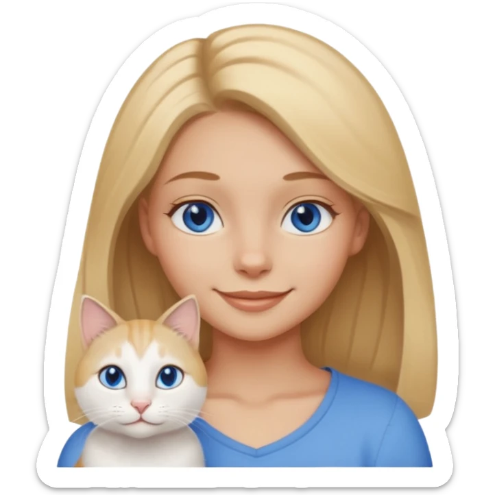 menina loira escura com olhos de cor mel com uma gata branca com olhos azuis sticker