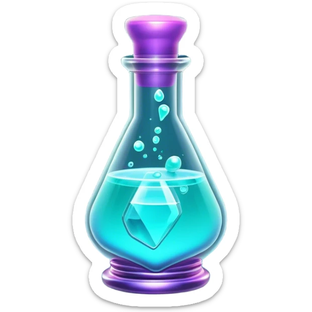Clash of Clans aesthetic: Cinematic Playful Sci-fi Health Potion Emoji, rendered in a 3D vector-style similar to standard emojis with minimal shading and bold, simplified shapes. A compact, futuristic vial with a glowing neon liquid and sleek contours, softly glowing with a healing cosmic charm. Simplified yet unmistakably iconic, highly detailed and consistent, glowing with a soft radiant glow and high shine. Stylized with a touch of futuristic alchemy and a soft glowing outline, capturing the essence of a vital energy elixir with a playful, interstellar spirit! sticker