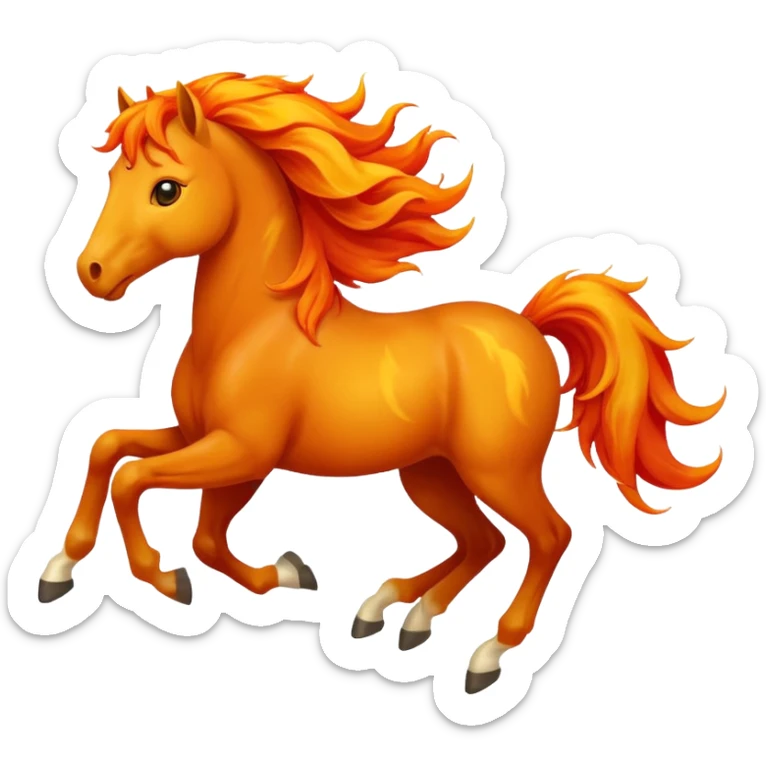 Cute smiley face of a fiery horse with a flowing mane, full-length, galloping sticker