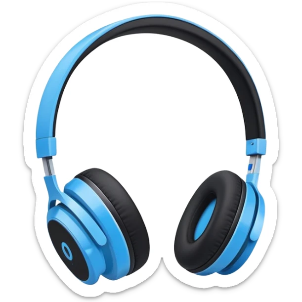 A 3/4 view of a pair of Black and blue and white wireless headphones sticker