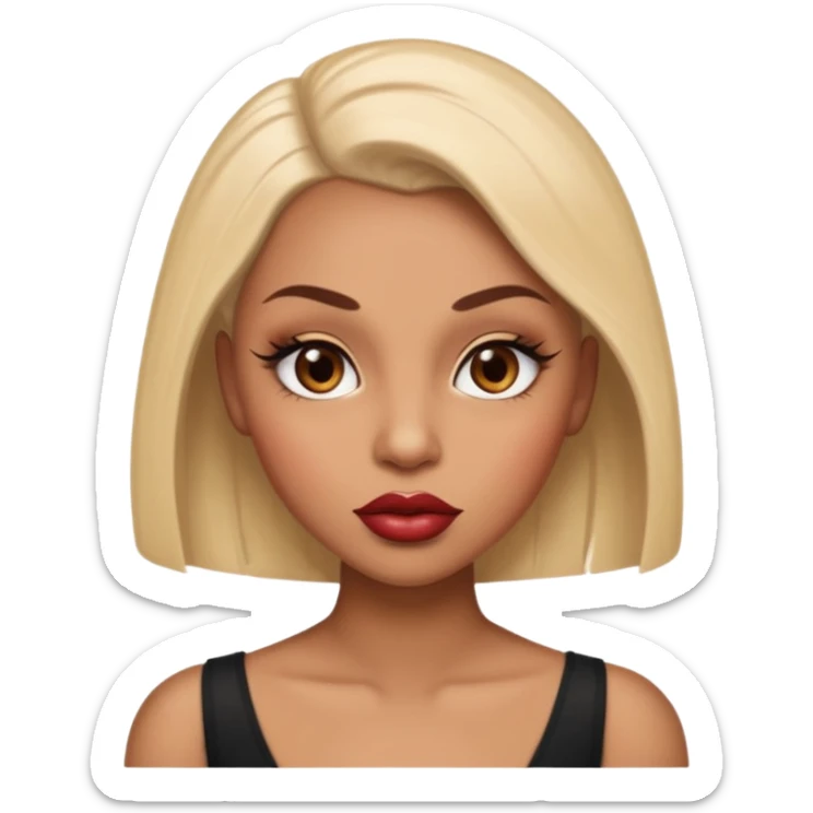 Glamourous, light brown skin tone, very beautiful woman, with big plump lips, long long lashes, with shaved head, brown eyes sticker