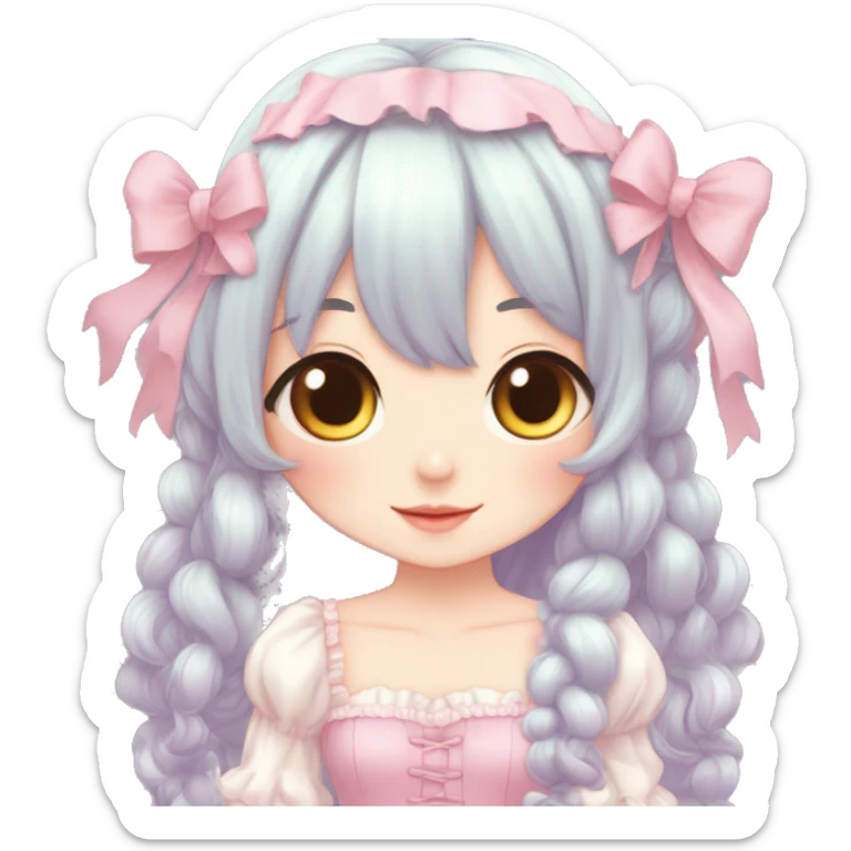 Cute kawaii gorgeous pretty anime lady beautiful hair with gorgeous dress fairycore cottagecore detailed high quality trending aesthetic sticker