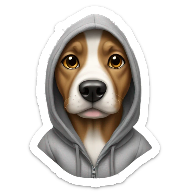 Dog wearing a hoodie sticker