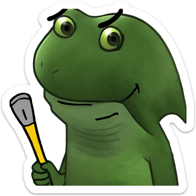 A stick with a bat in its hand and eyes and creepy smile and feet sticker