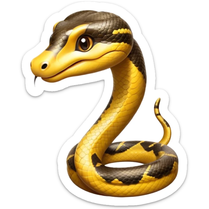 cinematic-cute-anaconda-portrait standing-emoji,-head-tilted-playfully-and-inquisitively,-with-a-sleek,-shimmering-body-adorned-with-detailed-scale-sriped patterns-and-round,-sparkling-eyes-full-of-wonder,-simplified-yet-irresistibly-adorable-features sticker