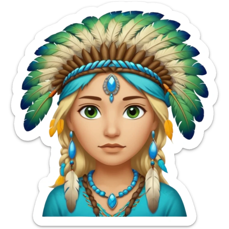 can you make a native American emoji with blonde highlights in her hair and blue green eyes sticker