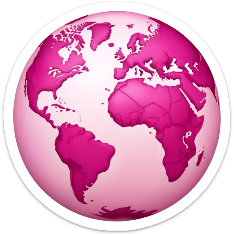 planet earth in hot pink and light pink colors, apple emoji style sticker
