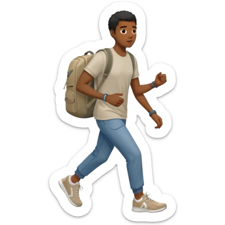 iOS emoji style - a black man in casual clothes and wearing trainers. Walking quickly. He does not have a bag or backpack.

 sticker