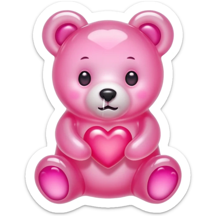 White jelly bear in the shape of a [unclear] with large pink heart-shaped eyes sticker