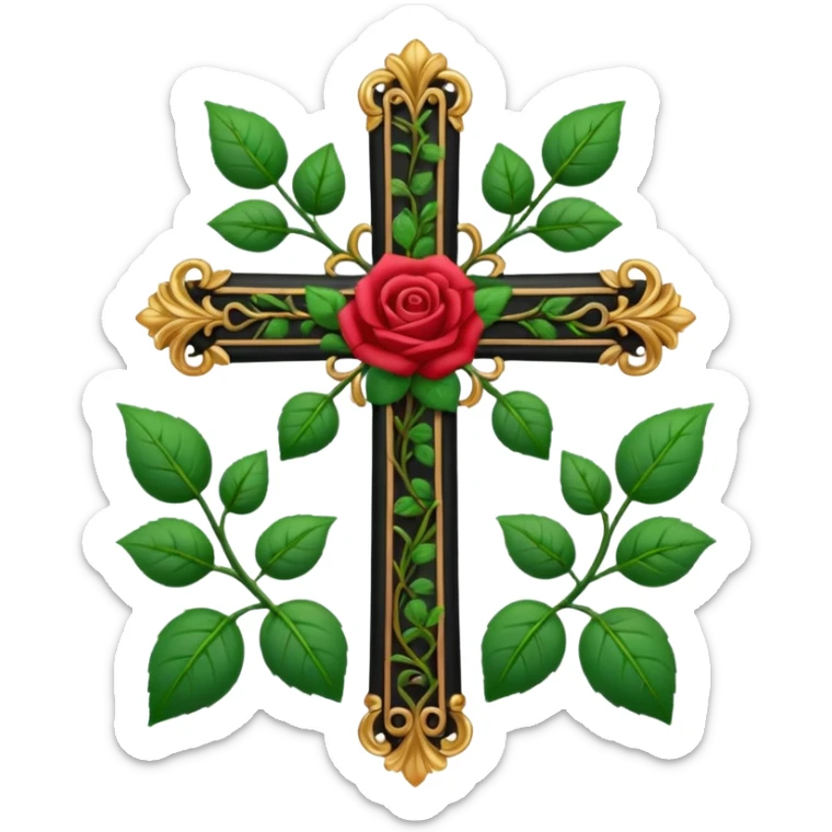 Ein christen kreuz schön verziert mit Rosen ranken aber nur in schwarz als Emoji sticker