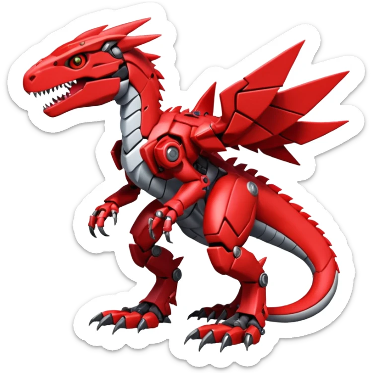 Cool Edgy Futuristic Red Digimon-Fakemon-Guilmon-Velociraptor-Dragon-Mecha full body sticker