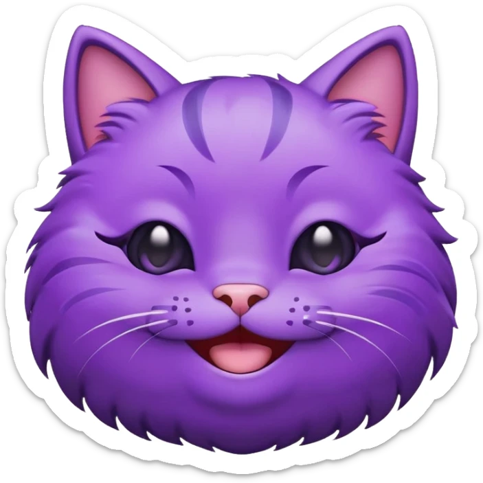 Happy gleeful purple emoji cat face with smiling closed eyes, enthusiastic, excited  sticker