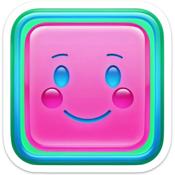 A glowing neon square in shades of pink, blue, and green, transparent background sticker