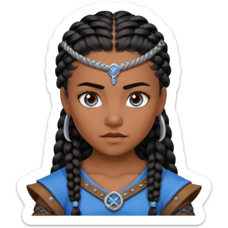 Viking female brown skin slave with blue eyes and black braids hair  sticker