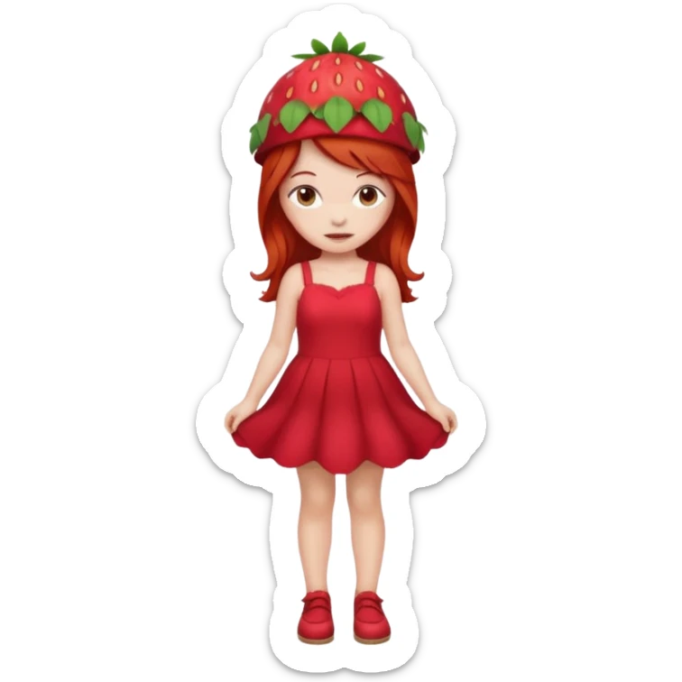 Strawberry shortcake human girl full body and legs with a strawberry hat on her red hair and dress without a cake sticker