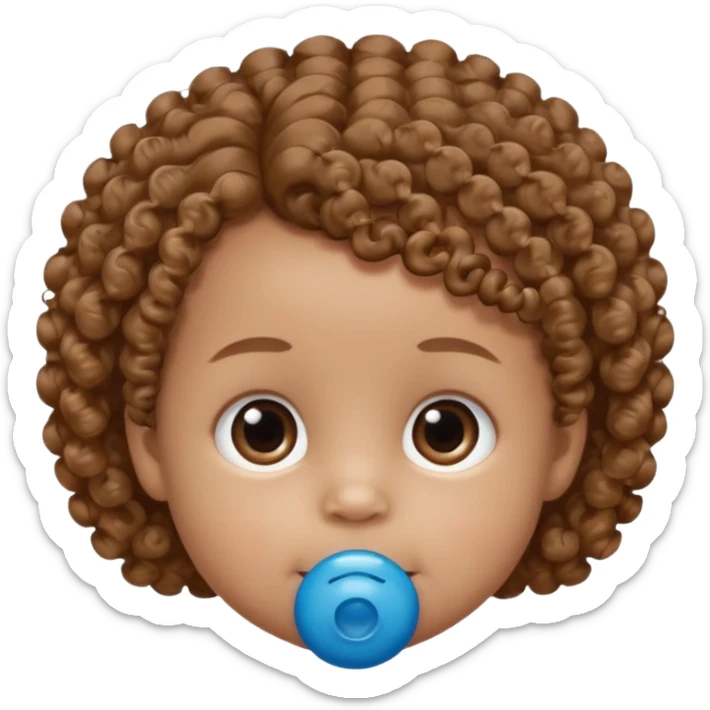 A baby with light brown skin, curly light-brown hair, wide brown eyes, and a blue pacifier. sticker