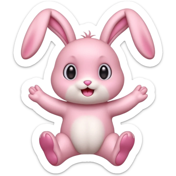 Exited pink bunny, kawaii chibi fluffy ears and body jumping of excitement  sticker