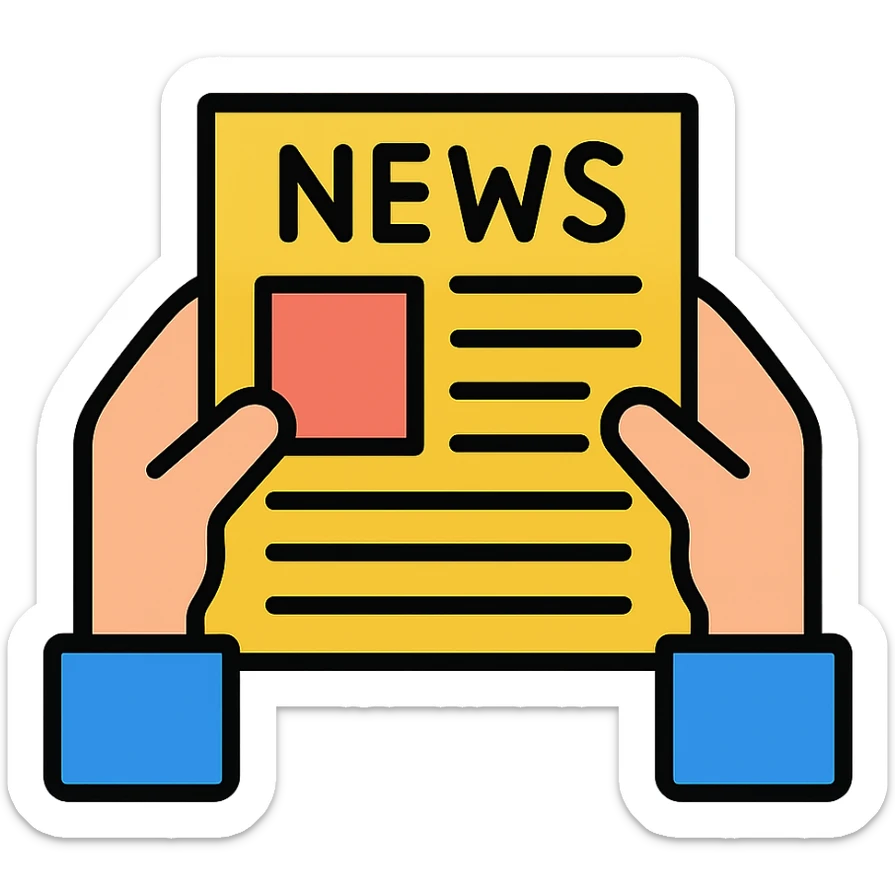 hands holding a newspaper sticker