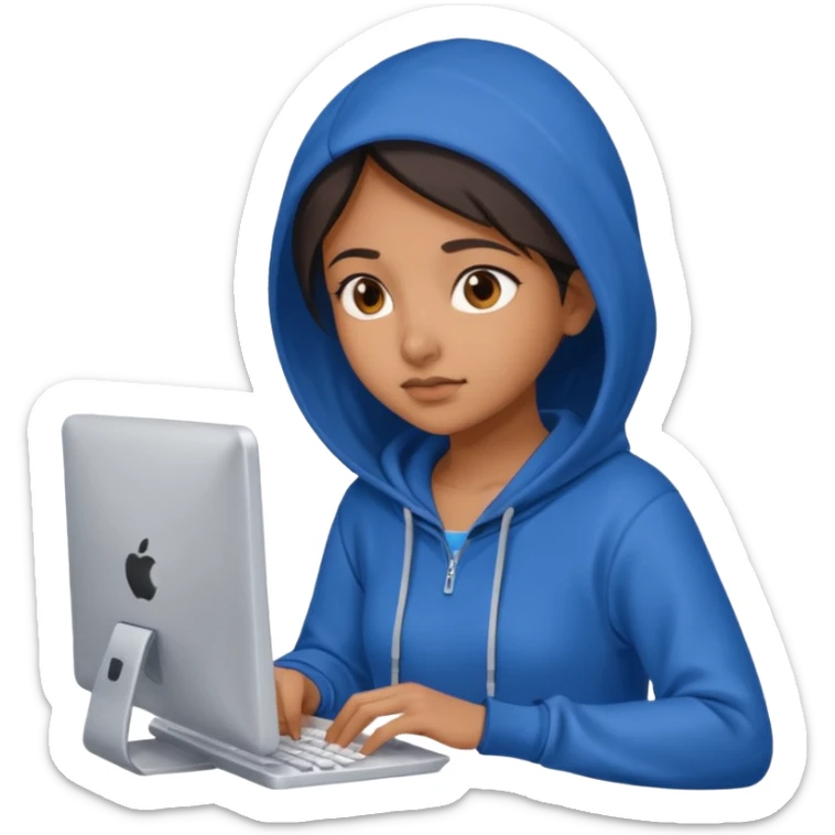 i am a brown south asian girl wearing a blue hoodie about to do a lot of computer work sticker