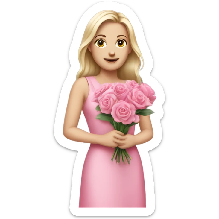 white girl with pink flower bouquet and pink dress sticker