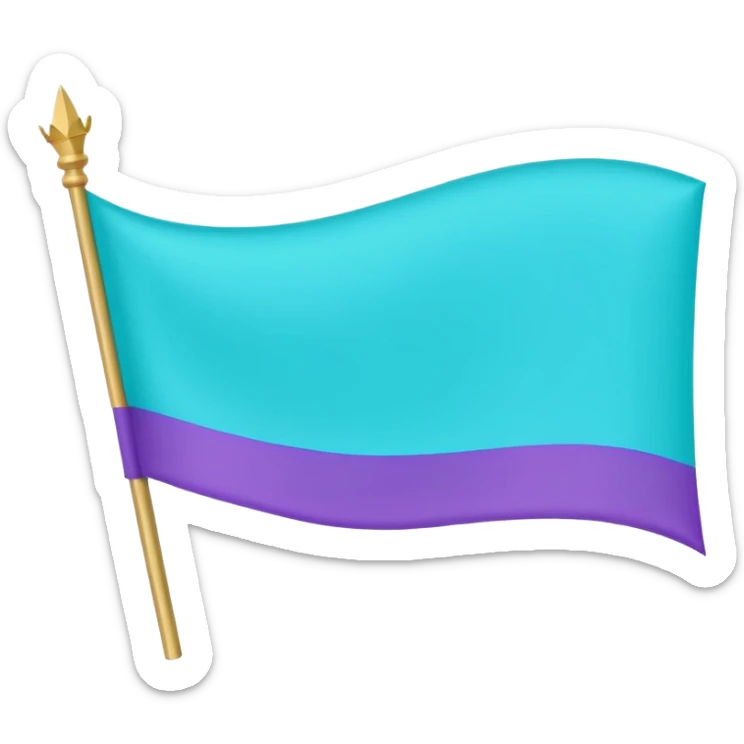 “Emoji-style waving banner, simple flat lines, soft curved flag, bright turquoise/purple/blue/green, minimalist medieval vibe, cute and magical, no castle.” sticker