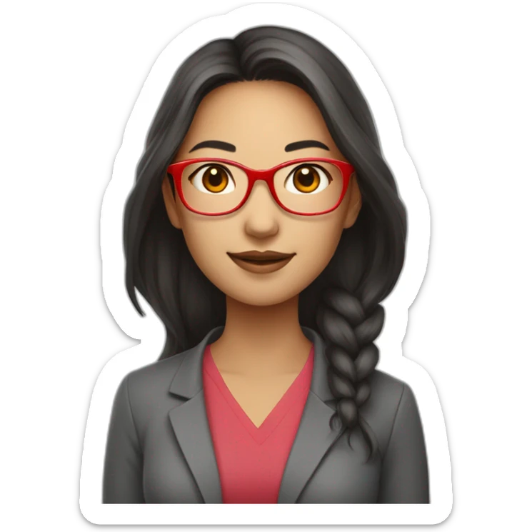 Young woman asiatic teacher with red glasses and lot of flashy colors sticker