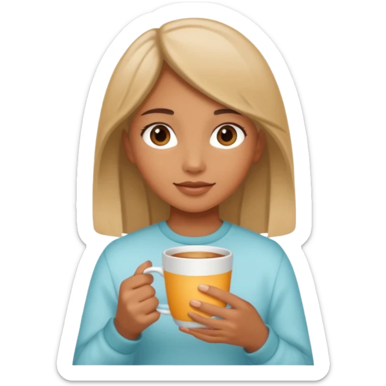 The girl holds a cup in her hands. There is a glow around the girl. sticker