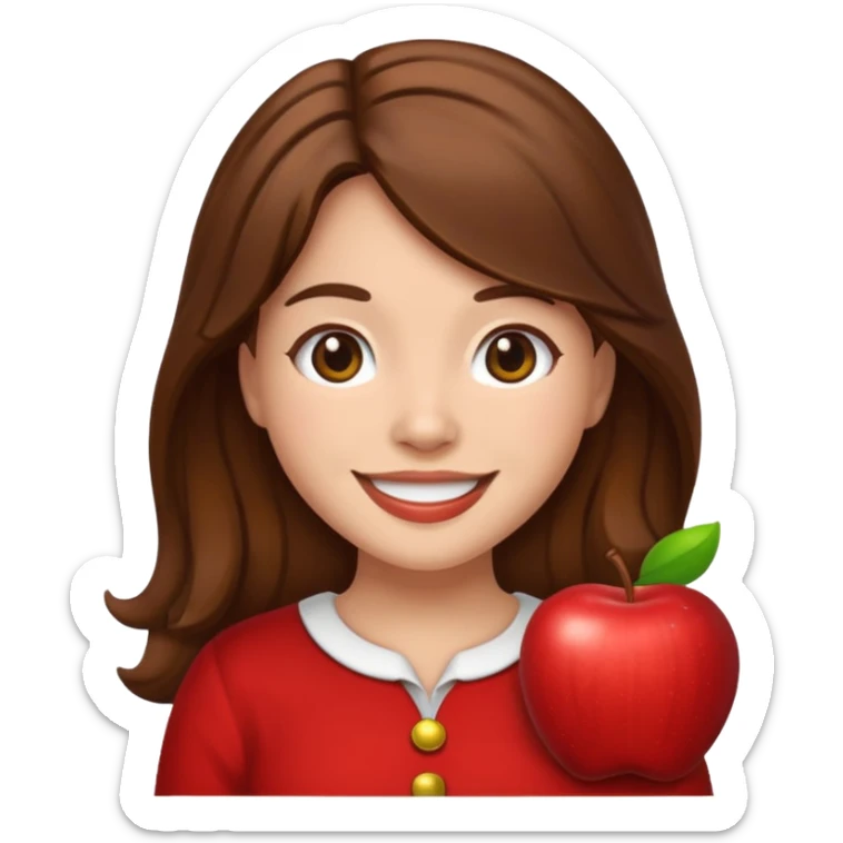 Kaitlyn Santa Juana as an emoji, apple style, smiling, brown hair sticker