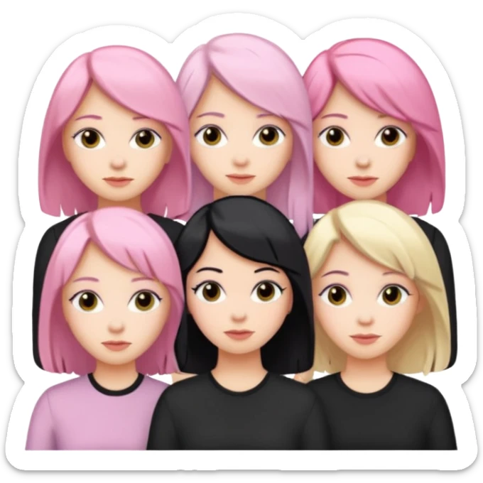 Girlfriend emoji - 5 white girlfriends, 1 with pale pink hair, 2 with black hair, 1 with medium blonde hair  sticker