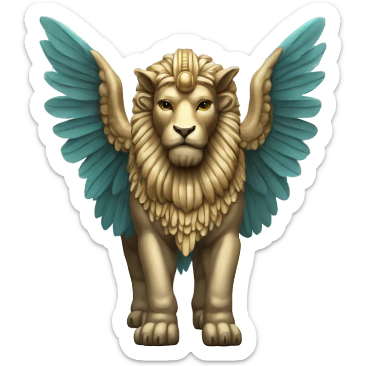 Lamassu, head of a bearded human, body of a bull, feathered wings that extend from its back sticker