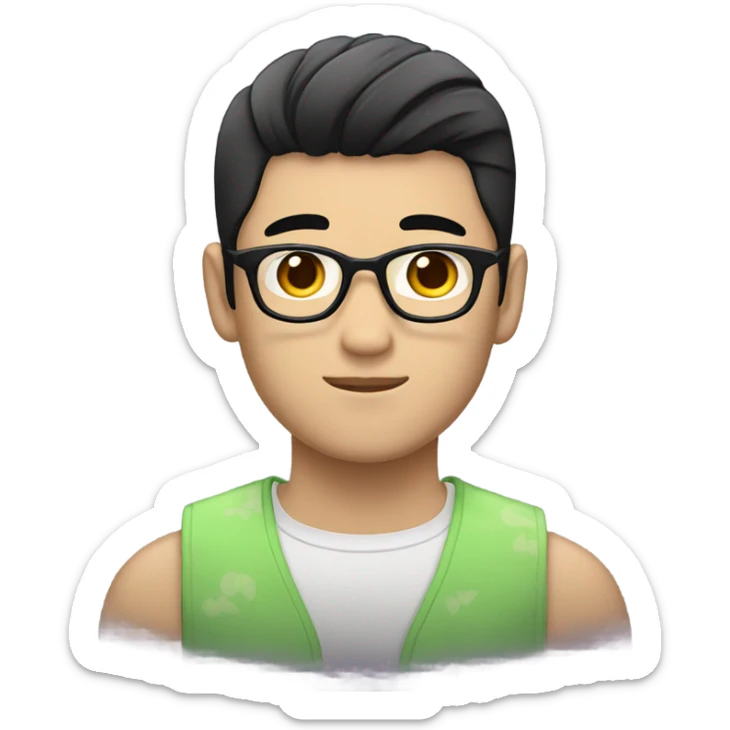 asian cute guy with gay kawaii cute outfit and black two blocks hair sticker