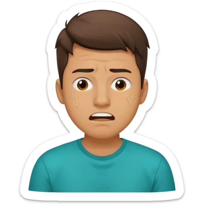 25 year old man in teal shirt that looks like he is in pain sticker