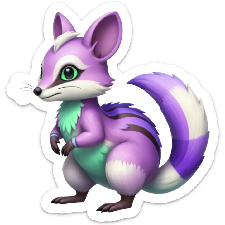 Iridescent Neon Green-Purple-gradients Minccino-Numbat-Sergal-fusion-hybrid-animal-creature, full body sticker