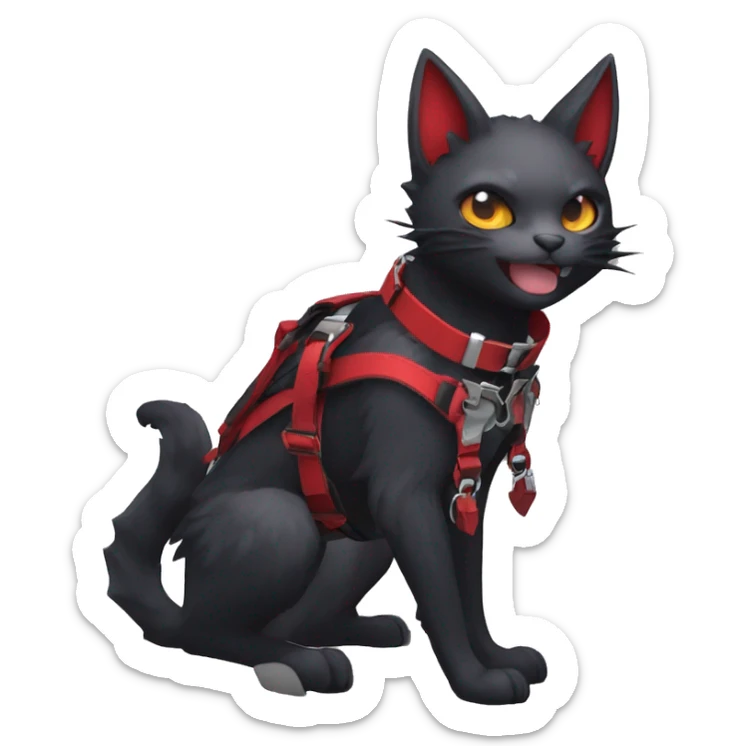 cool edgy cute kawaii black punk red fantasy nargacuga-bat-cat-Fakemon collar harness full body sticker