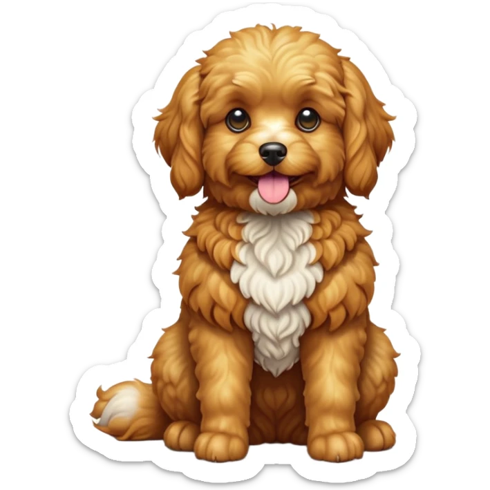 cinematic-[cavoodle dog]-realistic-full-body-sitting-emoji,-tail-resting-loosely-beside-its-paws,-head-tilted-dramatically,-curly-[solid golden]-fur that looks like fried chicken,-simplified-yet-realistic-focused-features,-highly-detailed,-glowing-with-an-almost-sarcastic-glow sticker