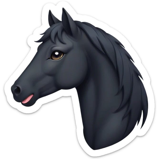 Cinematic Cute Yawning Black Horse Portrait Emoji, Head tilted slightly with a dramatic, wide-open yawn, revealing a soft, sleek black fur with a subtle shimmer, floppy ears slightly drooping, round dark eyes barely open in drowsy contentment, Simplified yet irresistibly adorable features, highly detailed, glowing with a soft, cozy glow, high shine, relaxed yet expressive, stylized with a touch of whimsy, bright and endearing, soft glowing outline, capturing the essence of a sleepy yet affectionate horse, so drowsy it feels like it could stretch out of the screen and curl up for a nap! sticker