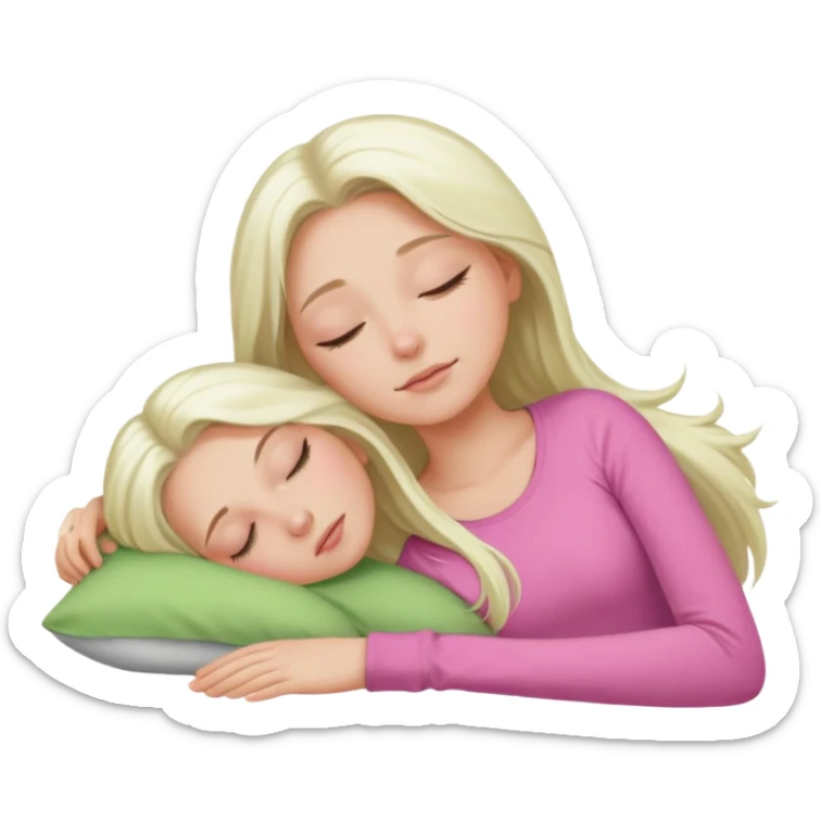 Long platinum blonde hair girl with green eyes in  pink top sleeping  sticker