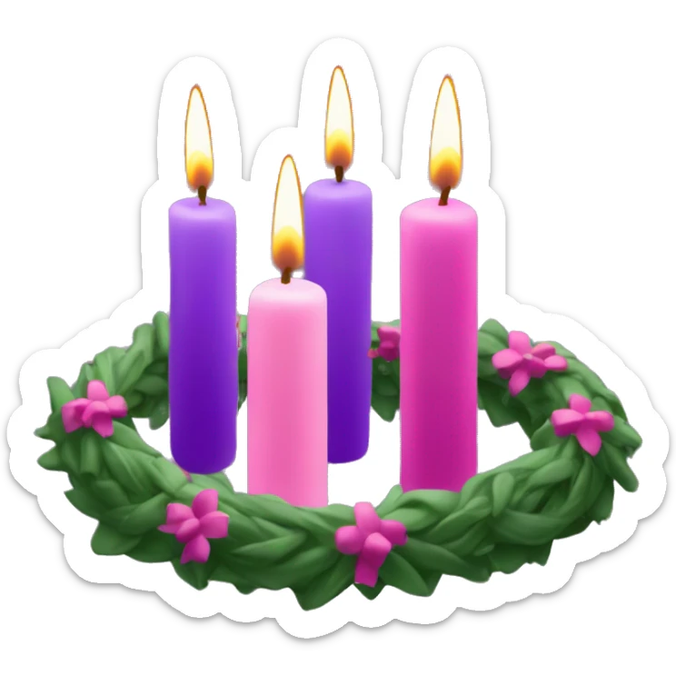 Advent wreath with only 4 candles. 3 purple candles 1 pink candle  sticker